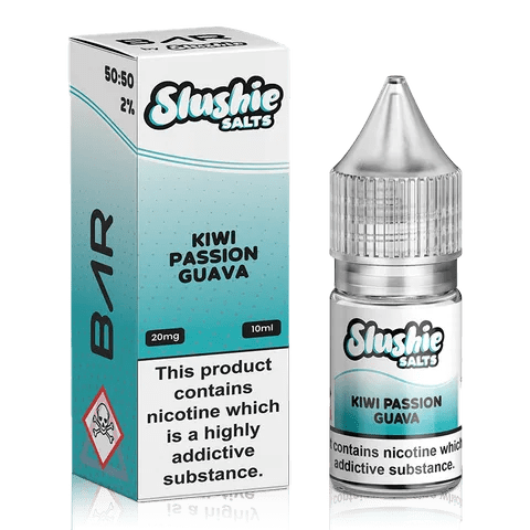 Slushie Bar Salt E-Liquids Kiwi Passion Guava / 10mg On White Background