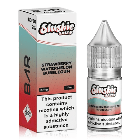 Slushie Bar Salt E-Liquids Strawberry Watermelon Bubblegum / 10mg On White Background