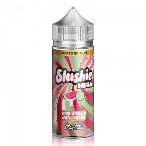 Slushie Mega 100ml Shortfill E-Liquids Sour Apple and Watermelon On White Background