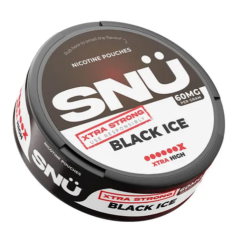 snu black-ice 60mg nicotine pouch on white background