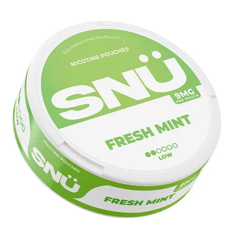 snu fresh mint 9mg nicotine pouch on white background