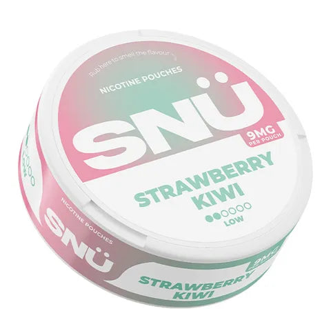 snu strawberry kiwi 9mg nicotine pouch on white background