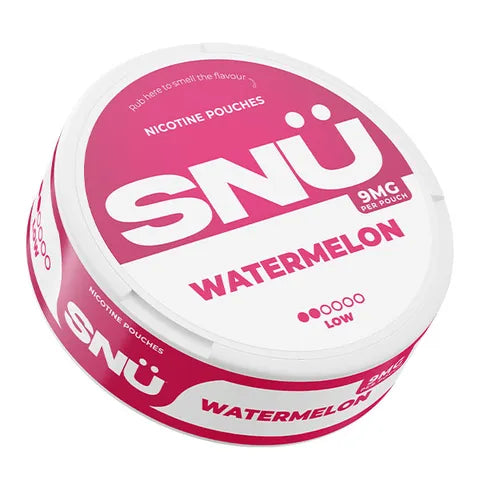 snu watermelon 9mg nicotine pouch on white background