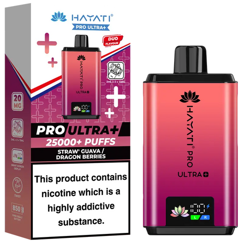 Hayati Pro Ultra Plus 25k Prefilled Vape Kit Straw' Grapefruit Straw' Dragonfruit