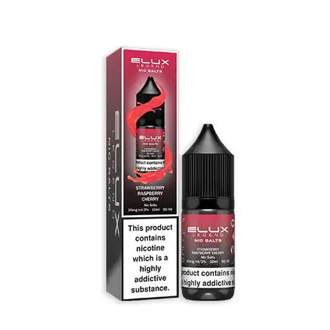 strawberry raspberry cherry elux legend nic salt eliquids on white background