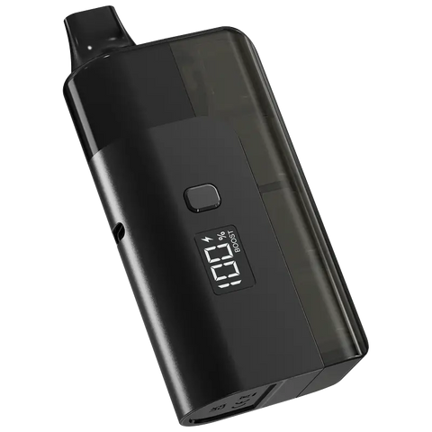 Black electronic device with digital display on a white background