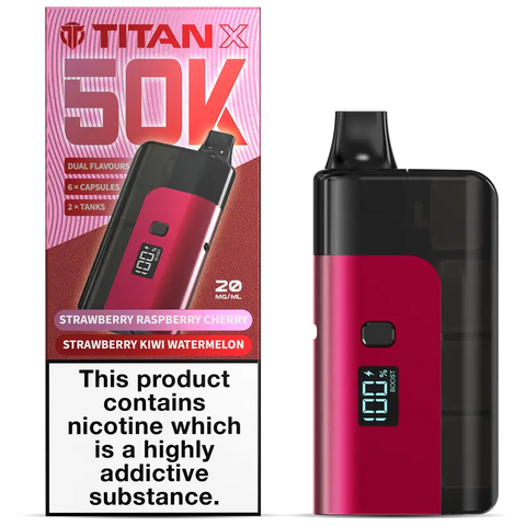 Titan X 50k Prefilled Vape Kit Strawberry Raspberry Cherry + Strawberry Kiwi Watermelon