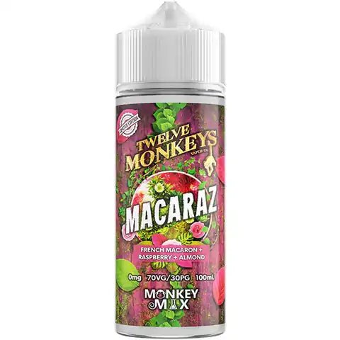 Twelve Monkeys E-Liquid 100ml Shortfill Macaraz On White Background