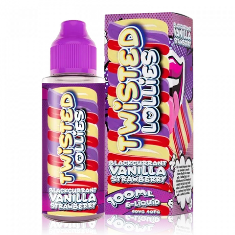 Twisted Lollies 100ml Shortfill E-Liquid Blackcurrant Vanilla Strawberry On White Background