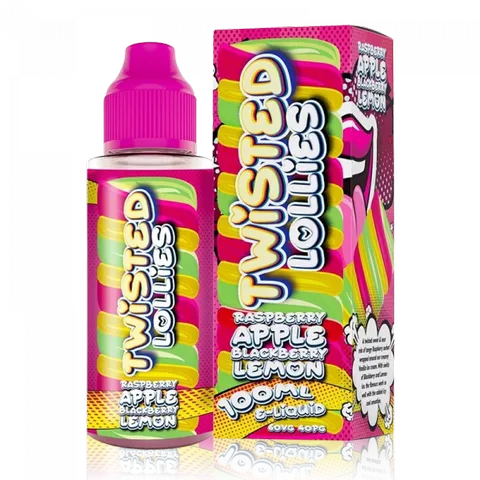 Twisted Lollies 100ml Shortfill E-Liquid Raspberry Apple Blackberry N Lemon On White Background