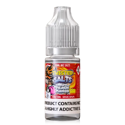 Twisted Salts 10ml Nic Salt E-Liquids 20mg / Pineapple Peach Mango On White Background