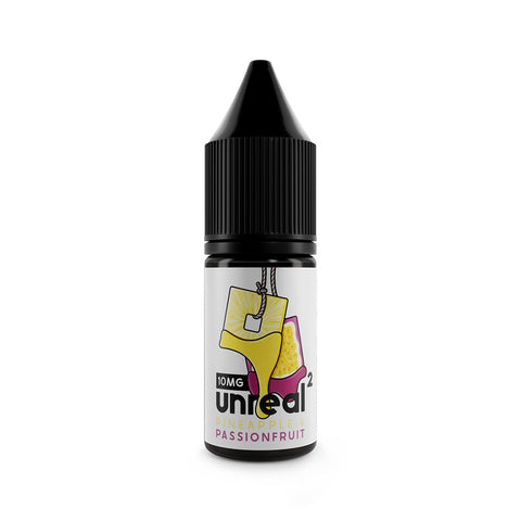 Unreal 2 Nic Salt E-Liquids Pineapple & Passion Fruit / 10mg On White Background