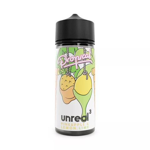 Unreal 3 Propical 100ml Shortfill E-Liquids Pineapple Lemon Lime On White Background