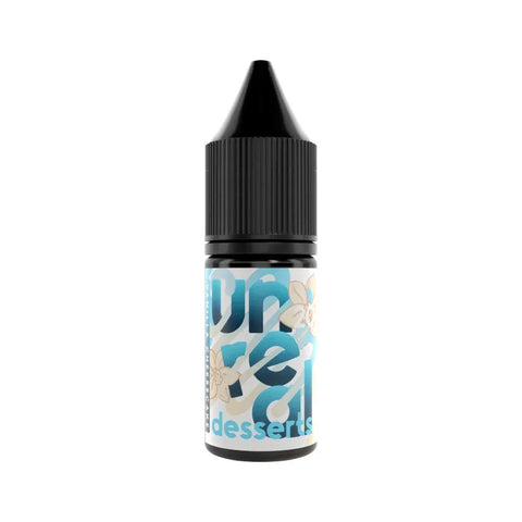 unreal desserts vanilla cheesecake 10ml nic salt on white background