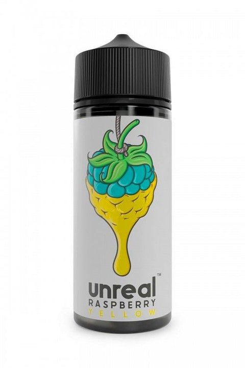 Unreal Raspberry 100ml Shortfill E-Liquid Yellow On White Background