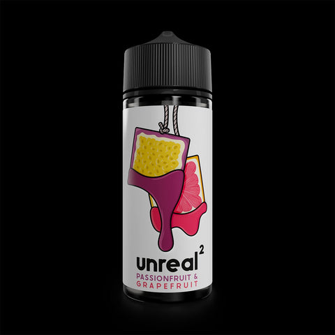 Unreal2 100ml Shortfill E-Liquid Passionfruit & Grapefruit On White Background