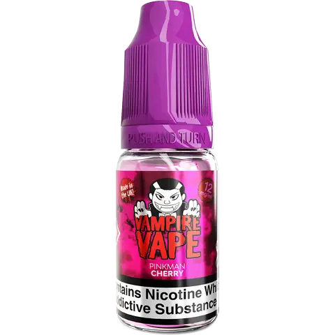 vampire vape pinkman cherry 12mg bottle on clear background