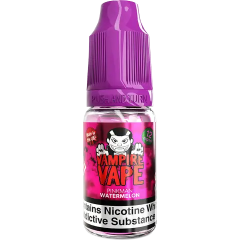 vampire vape pinkman watermelon 12mg bottle on clear background