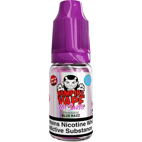 vampire vape pinkman blue razz nic salts bottle on clear background