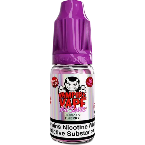 vampire vape pinkman cherry nic salts bottle on clear background