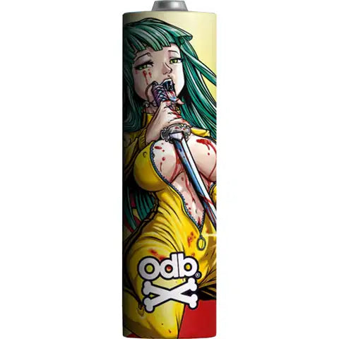 ODB Wrap uwu 21700 battery wrap on 21700 Battery on white background