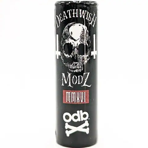 ODB Wrap deathwish 1 21700 battery wrap on 21700 Battery on white background