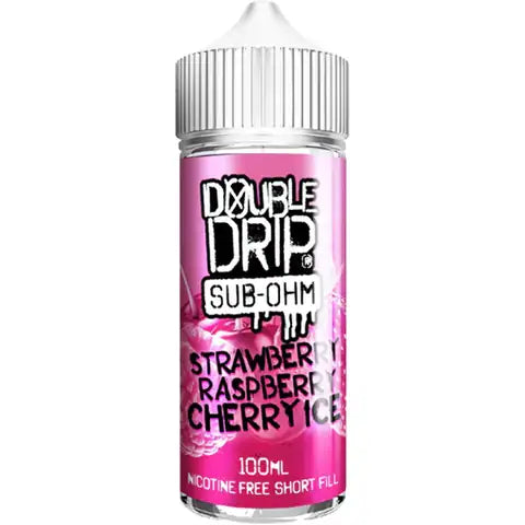 Double Drip 100ml Shortfill E-Liquid Strawberry Raspberry Cherry Ice On White Background