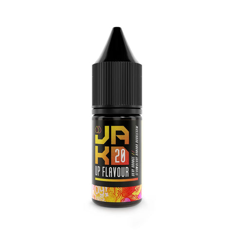 strawberry banana bubblegum okay orange jakd 10ml nic salt on white background